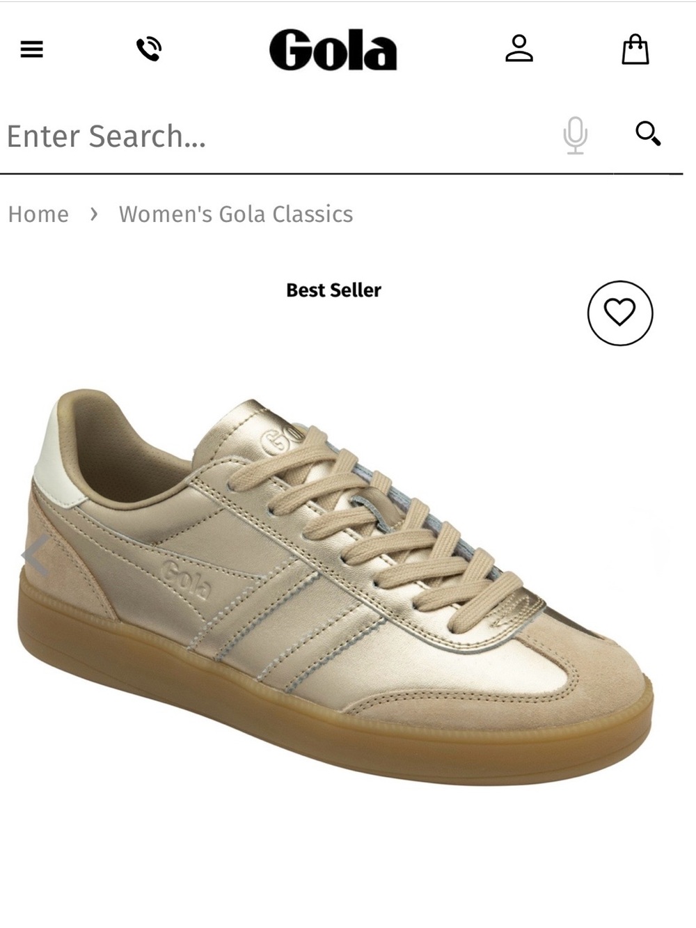 Gola Women's Classic Trainer in Metallic Gold with Gum Sole